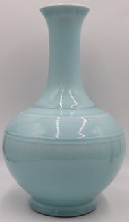 Large Signed Chinese Light Blue Vase.