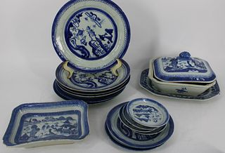 Canton Blue & White Porcelain Grouping As / Is