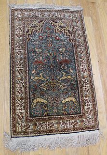 Vintage And Finely Hand Silk Woven Prayer Rug