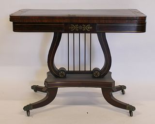 Regency Rosewood Brass Inlaid Card Table.