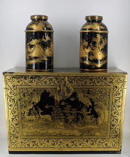 Antique Chinoiserie Decorated Trunk Together