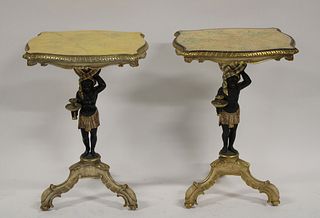 Pr Of Carved & Paint Decorated Blackamoor Tables