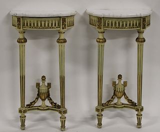 Midcentury Pr Of Paint & Gilt Decorated Marbletop
