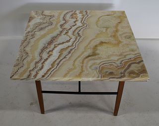 Midcentury Knoll Signed Onyx Top Table.