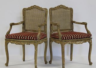 An Antique Pair Of Louis XV Style Cane Back Arm