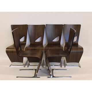 Vintage Set Of 6 Exotic Wood Z Chairs With Chrome