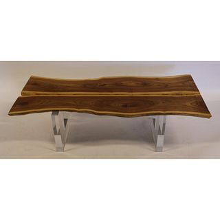 Contemporary Nakashima Style Table On Lucite Feet