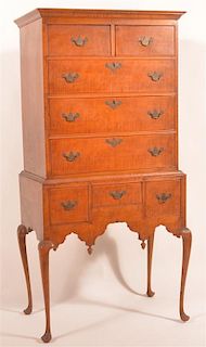 1880s Tiger Maple Highboy Queen Anne Style