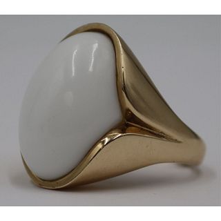 JEWELRY. 14kt Gold and White Cabochon Ring.