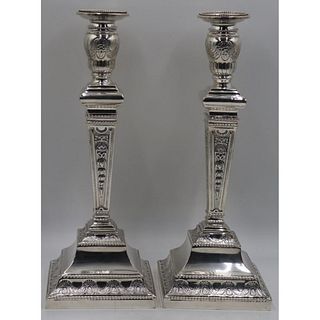 STERLING. Pair of Tapered Sterling Candlesticks.