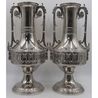 SILVERPLATE. Pair of Silverplate Neoclassical Urns