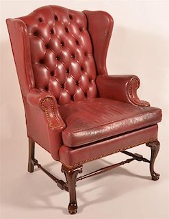 20th C. Leather Queen Anne Style Wing Chair