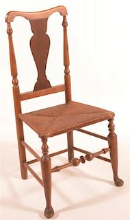 Late 18th C. Queen Anne Rush Seat Sidechair