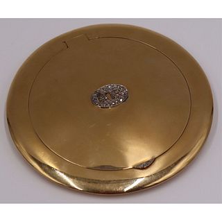GOLD. 14kt Gold and Diamond Circular Compact.