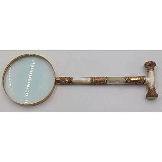 Gilt Metal and Mother-of-Pearl Magnifying Glass.