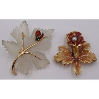 JEWELRY. (2) 14kt Gold Foliate Form Brooches.