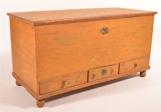 19th C. 3 Drawer Paint Decorated Blanket Chest