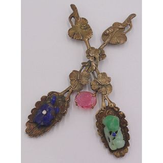 JEWELRY. Unusual Carved Gem and Diamond Pendant or