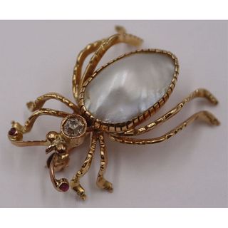 JEWELRY. 18kt Gold, Pearl, Diamond and Gem Bug