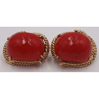 JEWELRY. Pair of Vintage 14kt Gold and Coral Ear