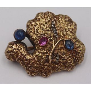 JEWELRY. Russian 14kt Gold Colored Gem and Diamond