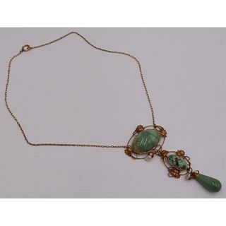 JEWELRY. Art Nouveau 14kt Gold Turquoise and Pearl
