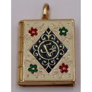 JEWELRY. Italian 18kt Gold and Enamel Quran Charm.