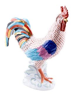 Large Herend Rust Fishnet Decorated Rooster