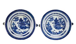 Pair of Chinese "Nanking" Pattern Hot Water Dishes