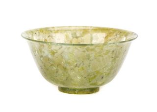 Chinese Carved Apple Green Jade Bowl
