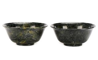 Pair of Chinese Spinach Green Jade Bowls