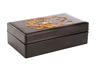 Chinese Zitan Wood Box w/Dragon Motif
