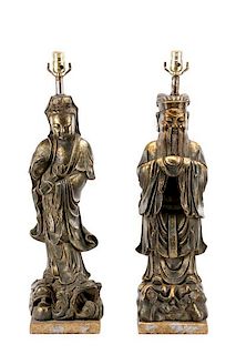 Pair, Parcel Gilt Buddhist Immortal Table Lamps