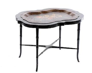 Tole & Mother of Pearl Inlaid Tray Table