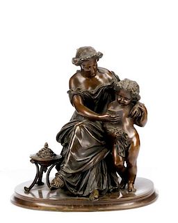 After Aizelin, "Mother & Child Reading" Bronze