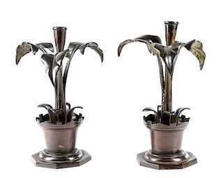 Pair of Bronze Candle Holders, Thomas Abbott
