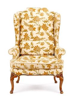 Queen Anne Style Wingback Armchair, 20th C.