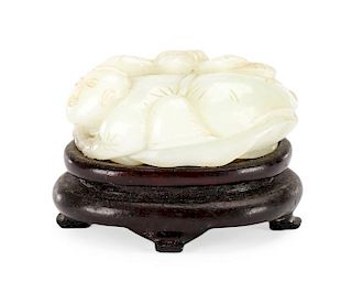 Chinese Celadon Jade Figural Carving on Stand