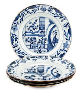Set of 4 Chinese Blue & White Porcelain Plates