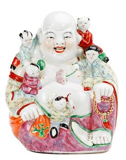 Chinese Hand Painted Porcelain Hotai with Children