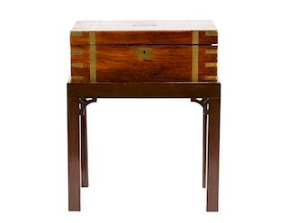 Late 19th C. Mahogany & Brass Lap Desk on Stand