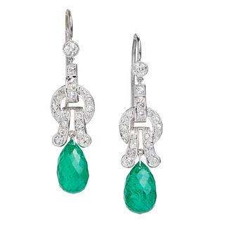 IMPORTANT PAIR OF EMERALD AND DIAMOND DROP EARRINGS