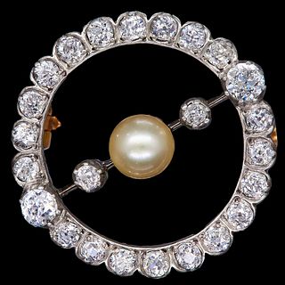 ANTIQUE PEARL AND DIAMOND BROOCH