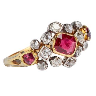 ANTIQUE RUBY AND DIAMOND DRESS RING