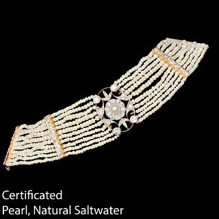 IMPORTANT EDWARDIAN NATURAL SALTWATER PEARL AND DIAMOND COLLIER DE CHIEN