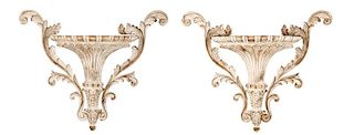 Pair of Distressed Carved Wood Wall Brackets