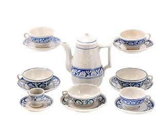 Dedham Pottery Rabbit Teapot, Cups & Saucers