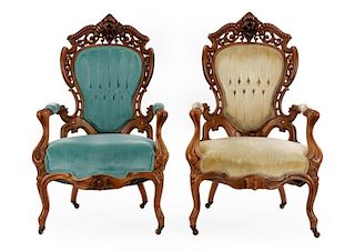 Pair of Rococo Revival Parlor Chairs, Meeks