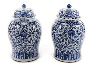 Pair, Large Chinese Porcelain Blue & White Jars