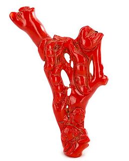 Chinese Carved Red Coral Specimen Sculpture